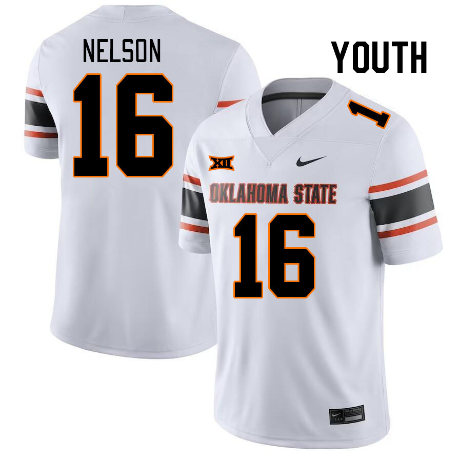 Youth #16 Willie Nelson Oklahoma State Cowboys College Football Jerseys Stitched-White